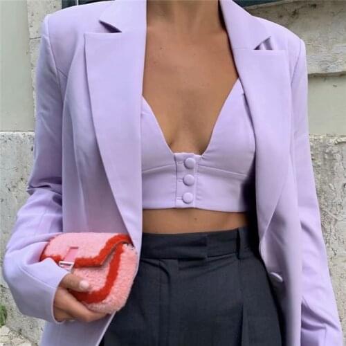New Arrivals 3 Pieces Blazer Set Women Long Sleeve Blazer Sexy Tank Top Shorts Lady Office Autumn Turn Down Clothing 2020