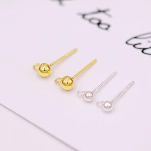 1 Pairs S925 Silver Needle Plated 18K Gold 3/4mm Bean Needle with Hoisting Open Earring DIY Earring ACCESSORY