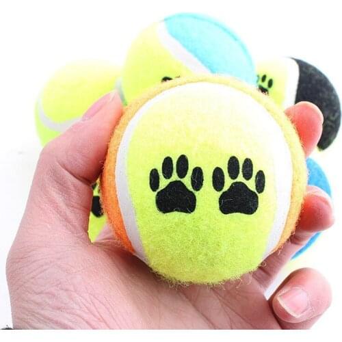 1Piece New Cute Pet Dog Cat Elastic Rubber Chew Tennis Ball Fun Training Footprint Bite Toy (Random Color)