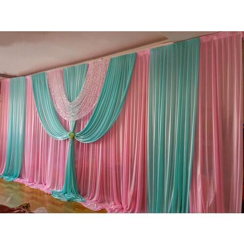 10ft*20ft Hot pink with Tiffany Blue Swag Wedding Backdrop Stage curtain Wedding Decoration