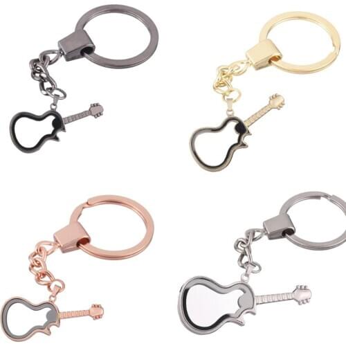 10pcs/lot Mixed color guitar shape Alloy twist Memory Living Magnet Glass Key Ring Keychains Locket fit for Floating charms