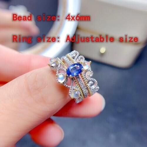 100% Natural Sri Lankan no-burn sapphire ring adjustable multilayer 925 silver 4x6mm love Gift stone ring crystal healing stone