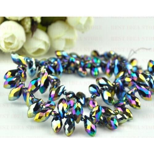 100pcs/lot Colorful Plating Color Waterdrop Crystal Glass beads 6x12mm Jewelry DIY Crystal Beads Free Shipping