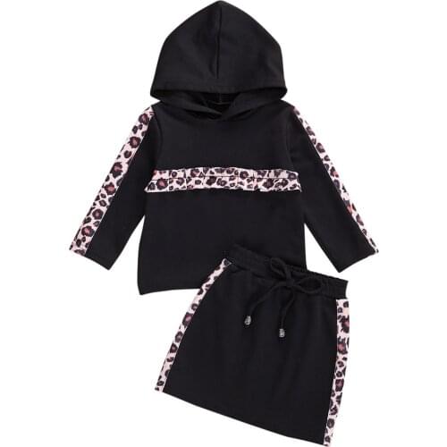 2020 Fashion Autumn Girls Clothing Toddler Kids Baby Long Sleeve Leopard Striped Print Hooded Tops +Skirts 2pcs Outfits Set 0-5Y