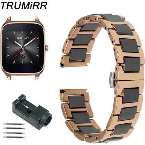 22mm Ceramic & Stainless Steel Watch Band + Link Remover for Asus ZenWatch 1 2 Men WI500Q WI501Q Butterfly Buckle Strap Bracelet
