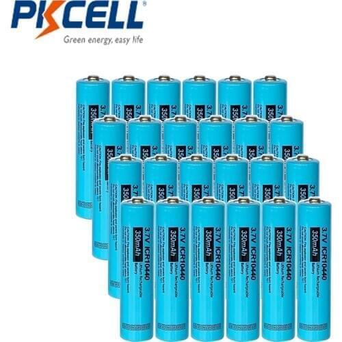 24PCS PKCELL ICR10440 10440 AAA 3.7v Lithium Rechargeable Battery 350mah li-ion aaa Batteries button top
