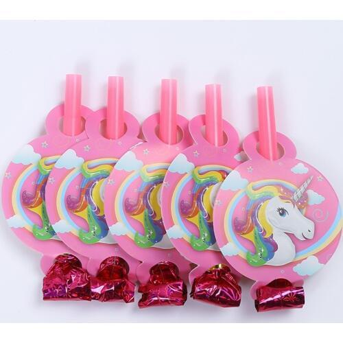 6PCS Unicorn Party Blowouts Whistles Kids Birthday Party Favors Decoration Supplies Noice maker Toys Goody Bags Pinata