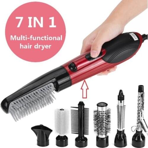 7in1 Multifuctional Hair Dryer Hot Air Brush Hair Straightener Curler Comb Electric Ion Blow Dryer Home Hairdressing Styling Set