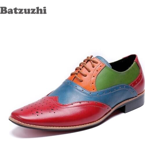 Batzuzhi Genuine Leather Mens Dress Shoes Oxford Lace-Up Business Shoes Men Designers Zapatos Hombre, Big Sizes US6-US12
