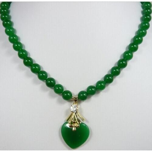Free Shipping 2 styles! beautiful 7-8mm green jade beads with green heart jade pendant necklace for anniverary and party