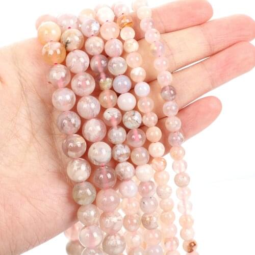 Natural Stone Beads Cherry Blossom Agate Round Loose Beads for Jewelry Making Needlework Bracelet DIY 4-12 MM