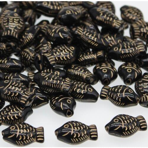 CHONGAI 2018 New Black Fish Acrylic Golden lines Beads For Women Jewelry Making DIY