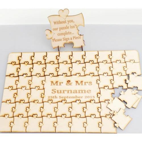 Personalize wooden rustic jigsaw puzzles wedding guest books Alternative signature guestbooks with sign board party photo props