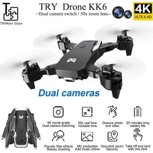 Newest Toys Kk6 Drone Professional 4k Dual Cameras Wifi Fpv Drone fly 20 Mins Long Range Drone Quadcopter Dual Cameras Drone