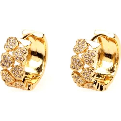 EYIKA Luxury Women Micro Pave Zircon 2 Rows Link Heart Hoop Earrings for Women Ladies Gold Color Wedding Party Bridal Jewelry