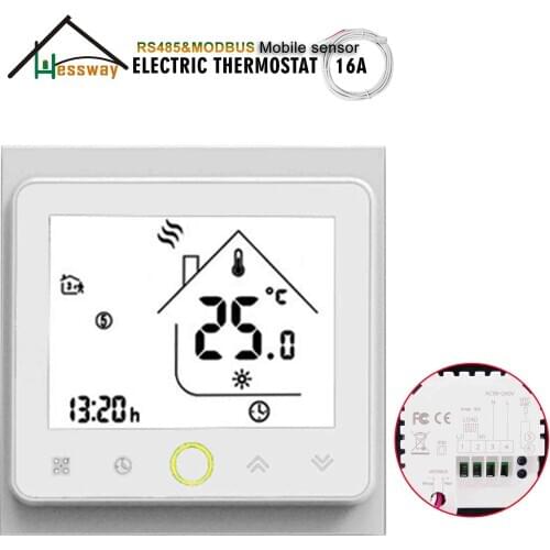 HESSWAY RS485&MODBUS Double NTC Sensor Touch Screen Digital Thermostat 16A for heating cable,heating film,heating tube
