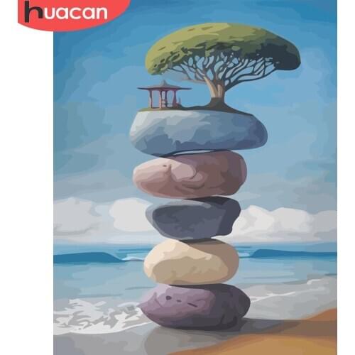 HUACAN DIY Pictures By Number Sea Landscape Kits Home Decor Painting By Numbers Stone Drawing On Canvas HandPainted Art Gift