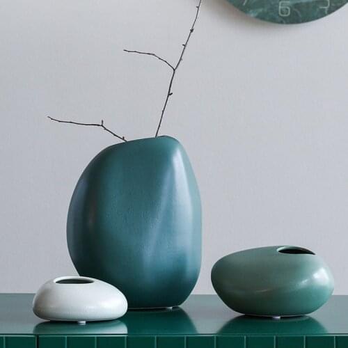 Ceramic Oval Vase For Flowers Green White Round Vases Home Decor Ceramica Nordica Office Table Decoration Mini Flower Vase