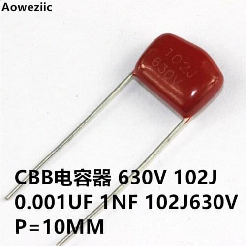 10Pcs/Lot CBB Capacitor 630V 102J 0.001uf 1NF 102J 630V P = 10MM CBB13 Film Capacitor