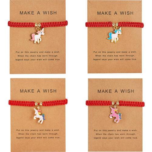 Lucky Red String Thread Horse Bracelets Pink Blue White Horse Charm Women Handmade Girls Friendship Jewelry Gift with Card