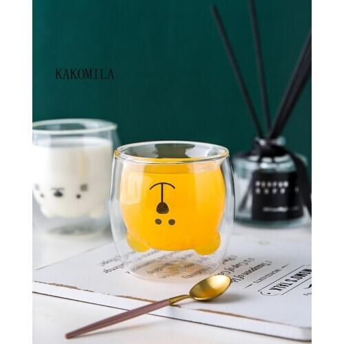 260ML Creative Cute Bear Double-layer Glass Mug Cartoon Animal Milk Glass Double Wall Coffee Mug Lady Cute Gift Cup