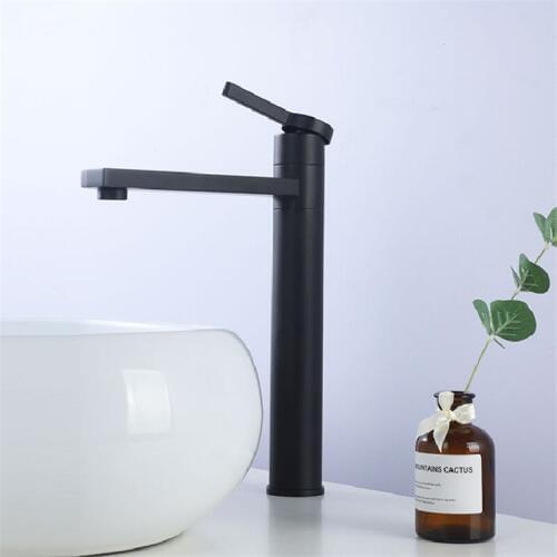 Bathroom Basin Faucet Brass Sink Mixer Tap Hot & Cold Black Faucet Single Handle Deck Mounted Lengthen Lavatory Crane Tap