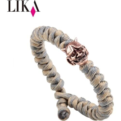 LIKA Charms Men Nylon Bracelets Personality Skull Shape Copper Trendy Cuff Pulseira Masculina Men Jewelry Bohemia Rope Bracelet