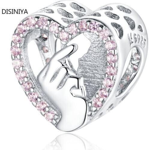 Finger Heart Metal Beads Sterling Silver 925 Charm Fit Original Silver Bracelet DIY Jewelry Make Silver Beads SCC301690