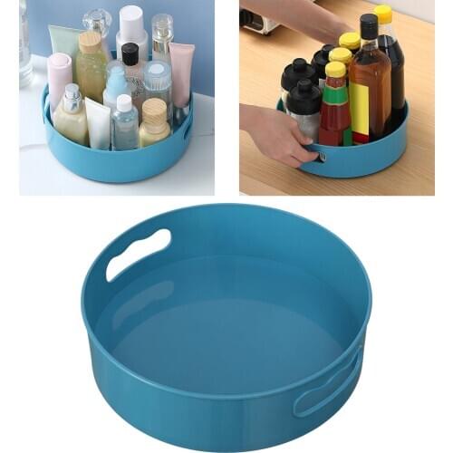 Multiuse Rotation Spice Bottles Storage Tray Table Top Rack Organizer Blue Kitchen Countertop Bottle Jar Can Storage