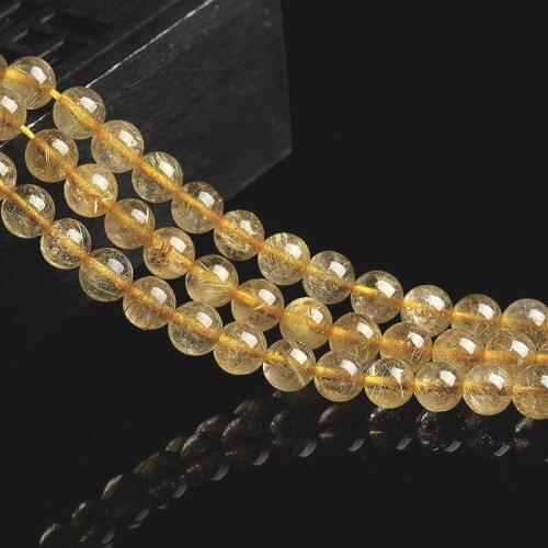 Grade A Natural Gold Rutilated Quartz Beads NOT Dyed 6mm 7mm 8mm Smooth Polished Round 15 Inch Strand RL05
