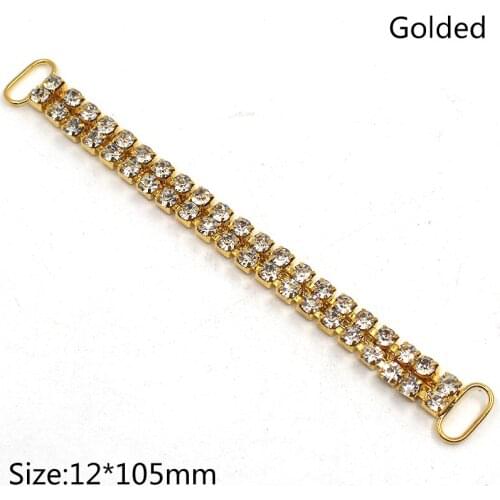 NEW 2pc 2 Rows 12*105mm Golded Charm Chain Bikini Connectors/Buckle Reinforcement Of Flat Chains Metal Crystal Rhinestone
