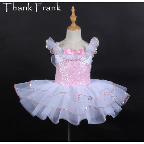 Toddler Girl Ballet Tutu Dresses Kids Ruffle Neckline Princess Ballerina Dress Adult Pink Sequin Dance Leotard Bodysuit Costume