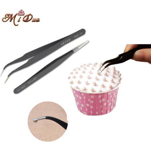 2Pcs/Set Anti-static Elbow and Straight Stainless Steel Tweezers for Bakeware Decoration Fondant Cake Sugarcraft Tweezer Tools