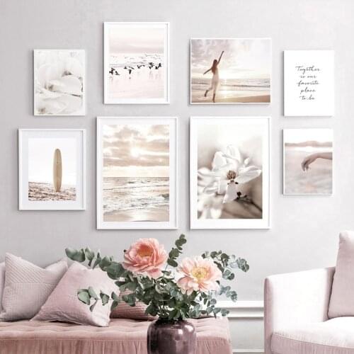 Sunrise Beach Seagull Stone Surfboard Wall Art Canvas Painting Nordic Posters And Prints Wall Pictures For Living Room Decor