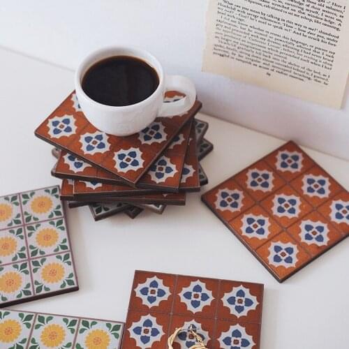 Retro Wood Coaster Square Mug Coasters Table Mat Tea Coffee Bar Cup Mat Pad Drink Coasters Placemat Table Accessories Ins Style