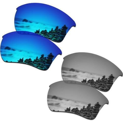 SmartVLT 2 Pairs Polarized Sunglasses Replacement Lenses for Oakley Half Jacket 2.0 XL Ice Blue and Silver Titanium
