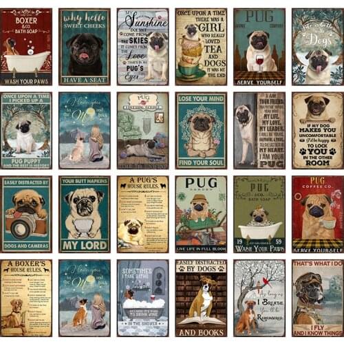 [ WellCraft ] Pet Friend Pug Boxer Dog Life Rules Tin Bath Soap Metal Signs Posters Vintage Wall Plaque Custom Pub Decor WX-29