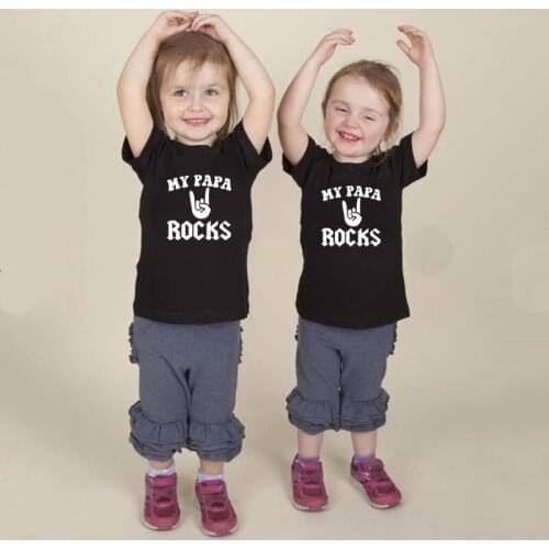 My Papa Rocks Print Casual Sibling Clothing Summer Cotton Short Sleeve Black White Gray Fashion Kids T Shirts for Brother Sister