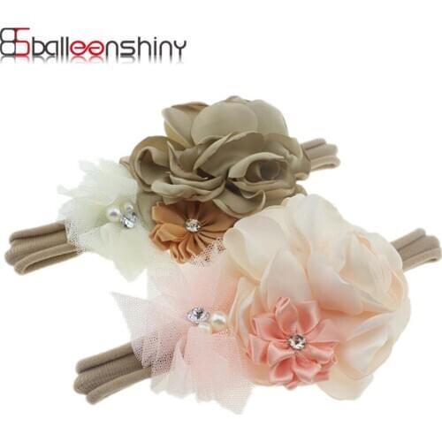 BalleenShiny Baby Headband Burnt Edge Satin Mesh Flower Children Baby Girls Hair Accessories Newborn Photography Props Turban