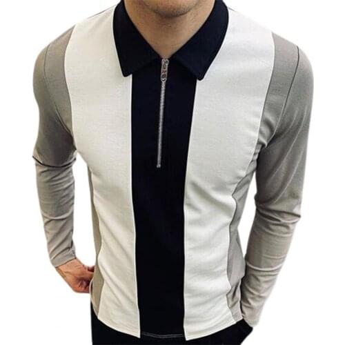 Dropshipping!!Shirt Turn-down Collar Slim Contrast Colors Long Sleeve Polo Shirt for Autumn