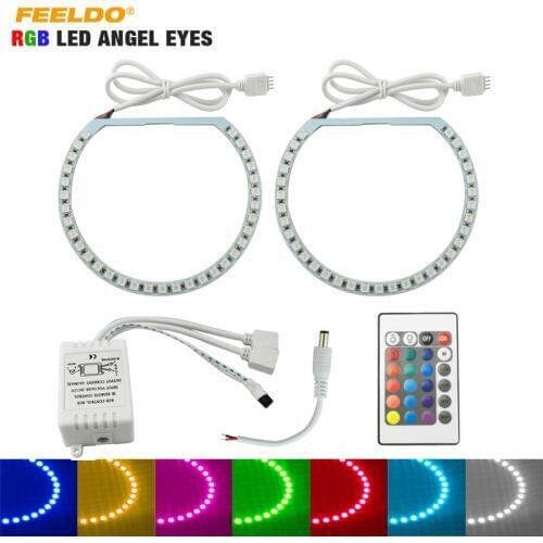FEELDO 2Pcs/set Car RGB LED Headligt Angel Eyes Halo Ring Lighting Kit Wireless Remote Control For Hyundai Spectra 05-06 #FD2913