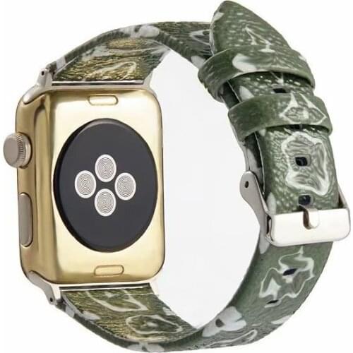Fashion patter Leather for Apple Watch Bands 38MM 40mm 42MM 44mm for iWatch Womens Strap Classic Wristband Series 6 5 4 3 Green