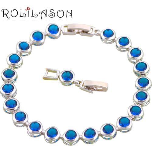 ROLILASON navy blue Silver Party Charm Bracelets Anniversary Wholesale Retail Fashion Jewelry for Women wedding item TB645