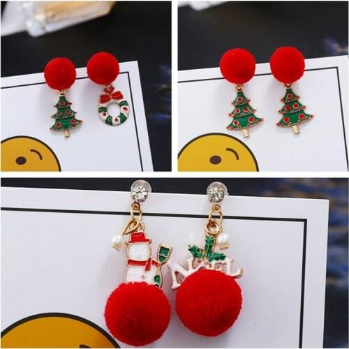 Christmas Tree Wreath Crutch Gift Box Santa Claus Snowman Deer Earrings For Women Big Long Tassel Round Circles Earings Jewelry