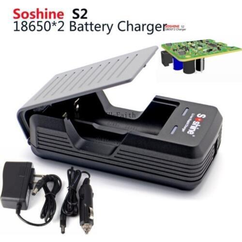 Soshine S2 2-Slot Electric with Car Cable for 18650 17650 batteries 100 - 240V universal Battery charger Factory