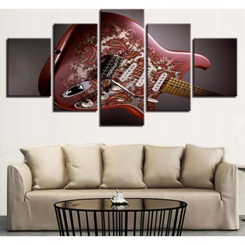 Modern Modular Cuadros Decoration 5 Panel Music Guitars Canvas Art Framework Wall For Living Room Modular Cuadros Painting