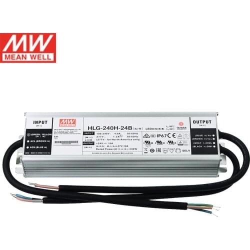 MEAN WELL Dimming Power Supply HLG-240H-24B 24V Dimmable LED driver 110V/220V AC to 24V DC 10A 240W waterproof IP67 Transformer