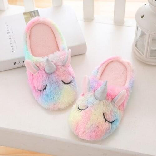 Unicorn Slipper Multicolor Cortoon Rainbow Cozy Home Indoor Warm Cartoon Plush Slippers Women Animal House Shoes