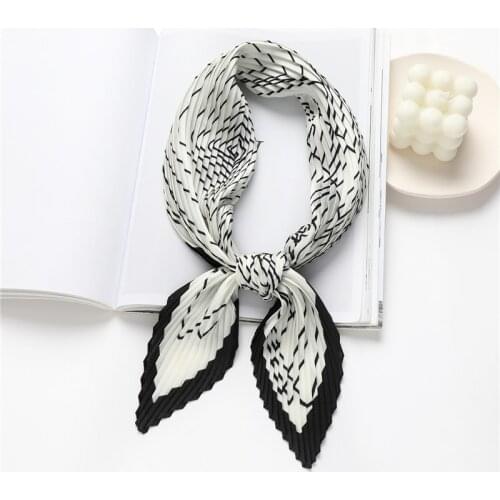 Vintage Crinkle Silk Square Scarf for Hair Shawl Print Neckerchief Female Elegant Headband Head Wraps Foulard Hijab Bandana 2021