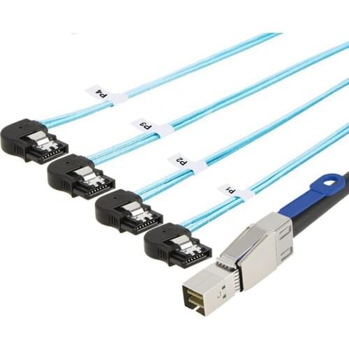 Mini SAS HD SFF-8644 To 4 SATA Left Curved Server External Data Cable 12Gbps